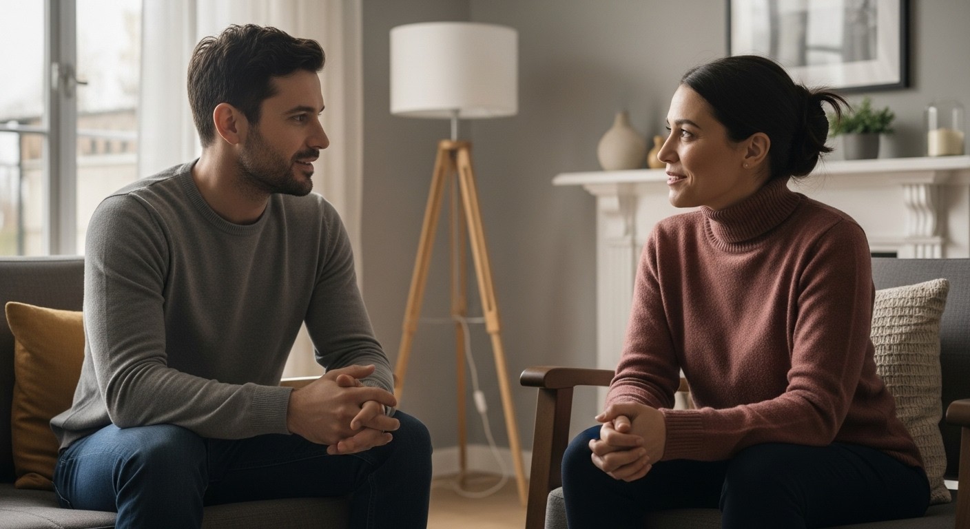 Two people sharing an honest, calm conversation—symbolizing healthy, balanced, and authentic relationships.