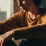 Person sitting in soft natural light with a calm posture, reflecting mindfulness therapy for an anxious and overwhelmed mind