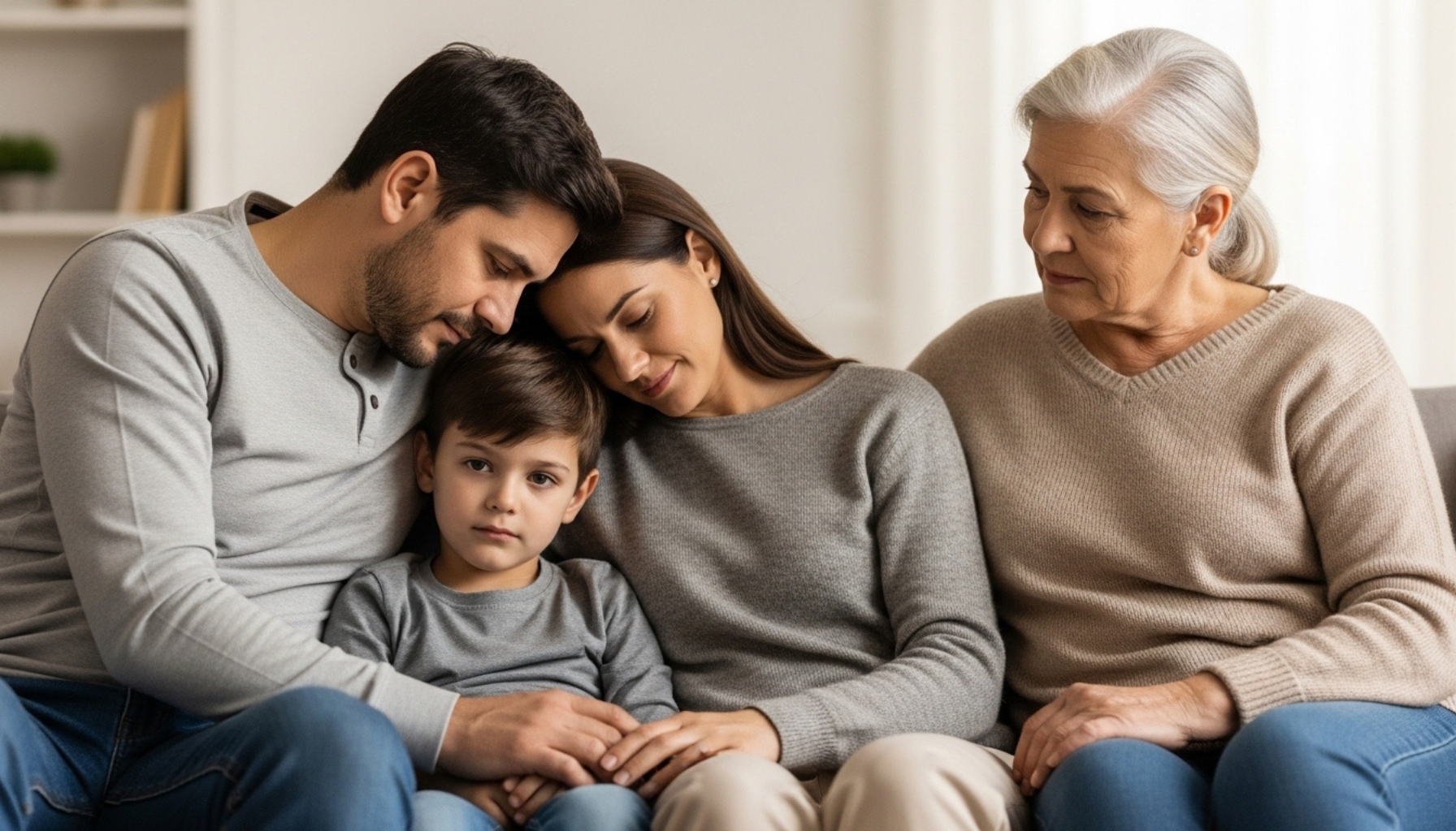 Three generations of a family displaying emotional enmeshment and blurred boundaries between parent and child.