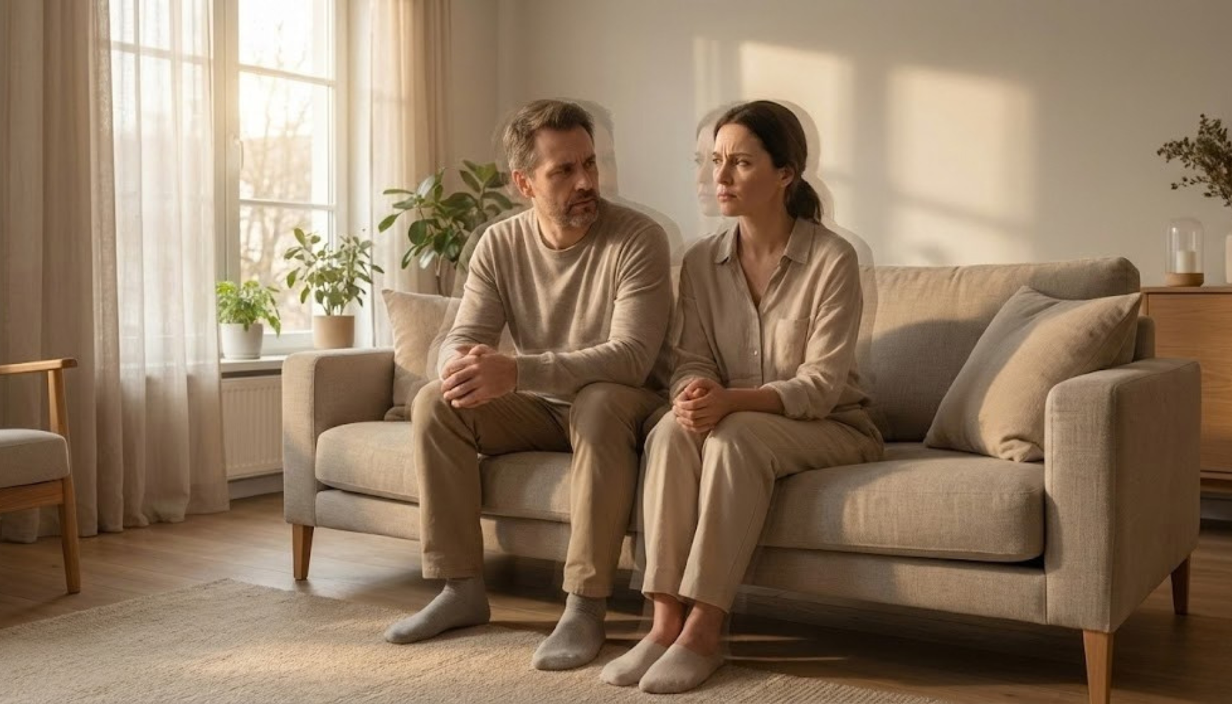 Couple experiencing emotional enmeshment with blurred boundaries in a close relationship